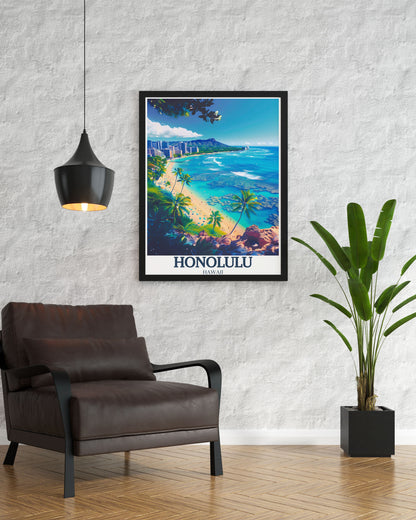 Lookrover Honolulu Wall Art Waikiki Beach Aloha Tower Diamond Head Canvas Home Decor Poster