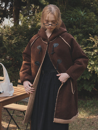 Tolz Suede Hooded Long Duffle Coat