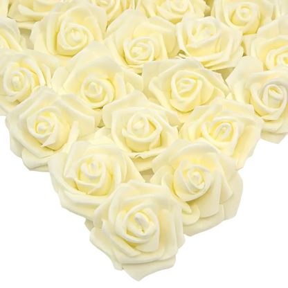 Lookrover 50pcs Ivory Artificial Foam Rose Flower Heads 7.5cm Elegant Bulk Decor