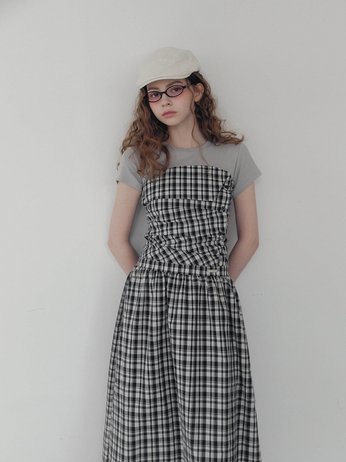 Vinci pattern pintuck long dress