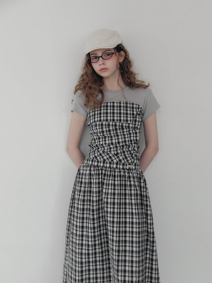 Vinci pattern pintuck long dress