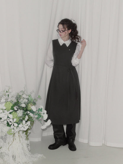 Riven shirt contrast pintuck long dress (strap set)