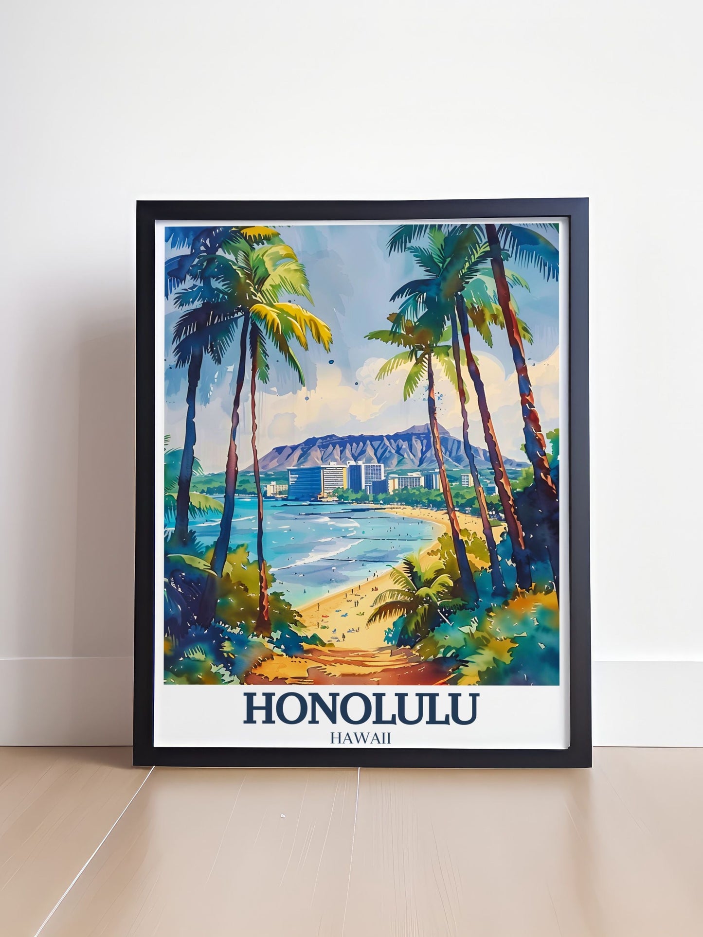 Lookrover Honolulu Waikiki Beach Aloha Tower Diamond Head Travel Poster Print Wall Art