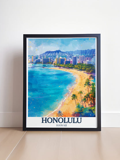 Lookrover Honolulu Diamond Head Aloha Tower Canvas Art Travel Print Wall Poster