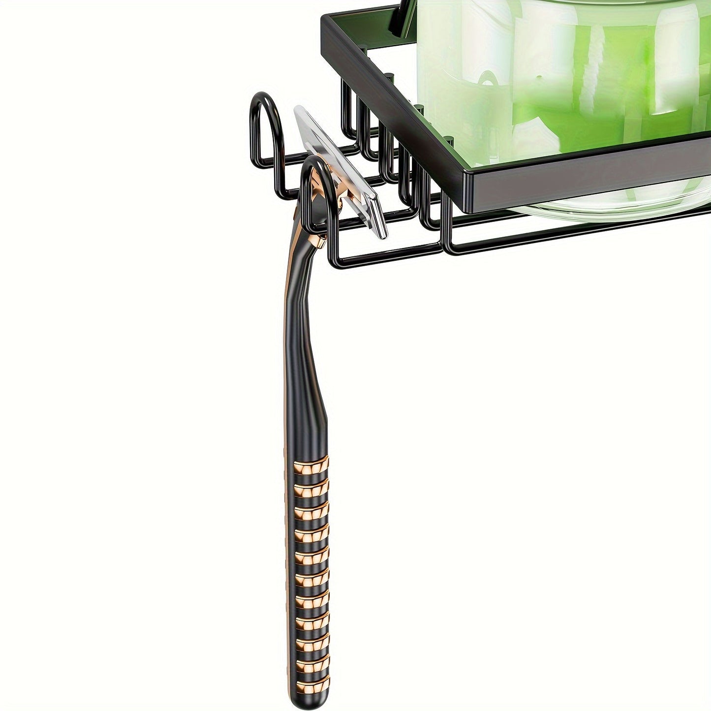 Lookrover 3-Tier Over-Door Shower Caddy Rustproof Black Cast Iron with Soap Holder