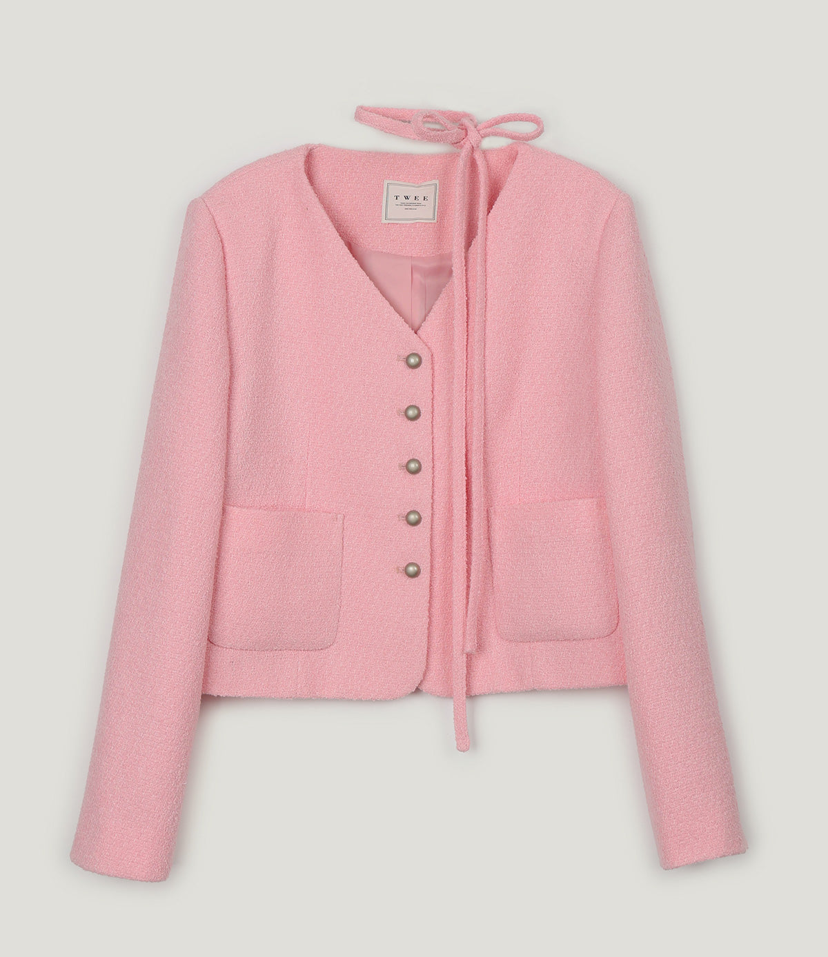ROAN Tweed V-Neck Single-Button Jacket (Strap Set)