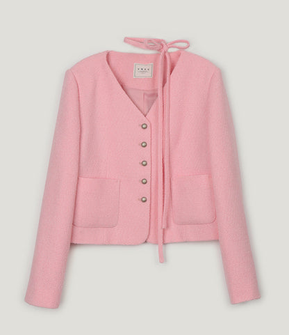 ROAN Tweed V-Neck Single-Button Jacket (Strap Set)