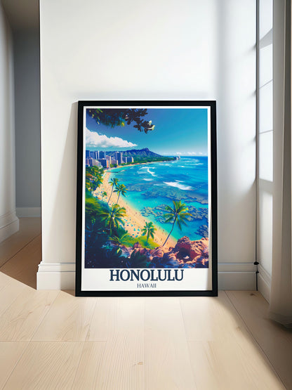 Lookrover Honolulu Wall Art Waikiki Beach Aloha Tower Diamond Head Canvas Home Decor Poster