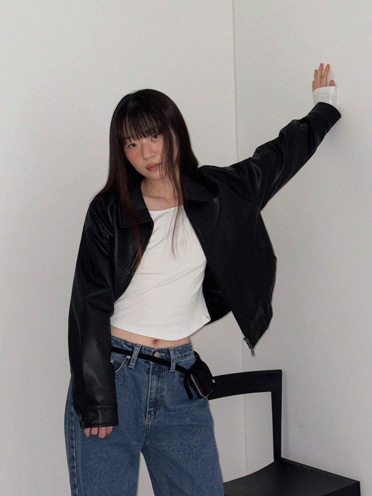 Loved Collar Blouson Jumper [Suede/ Leather]