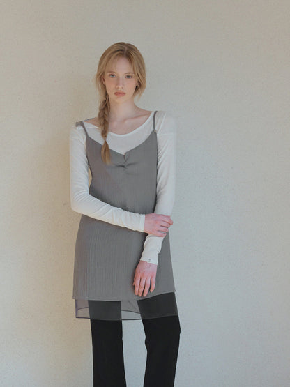 Rodi Sheer Shirring Sleeveless Midi Dress