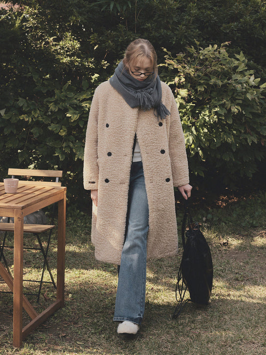Vaan Collar Teddy Fur Long Coat