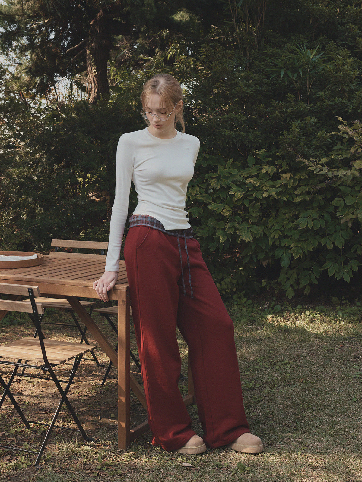Jardin Check Contrast Wide Sweatpants