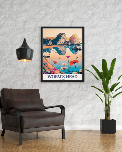 Lookrover Worm's Head Three Cliffs Bay Gower Peninsula Travel Poster Canvas Print Wall Art