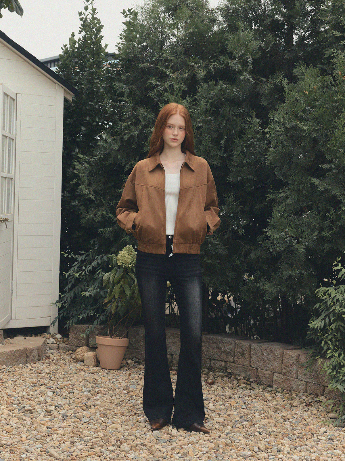 Loved Collar Blouson Jumper [Suede/ Leather]