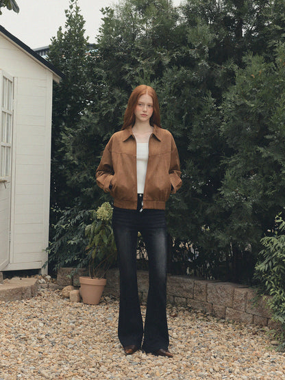 Loved Collar Blouson Jumper [Suede/ Leather]
