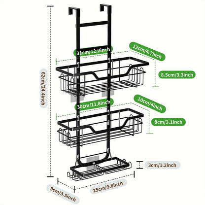Lookrover 3-Tier Over-Door Shower Caddy Rustproof Black Cast Iron with Soap Holder