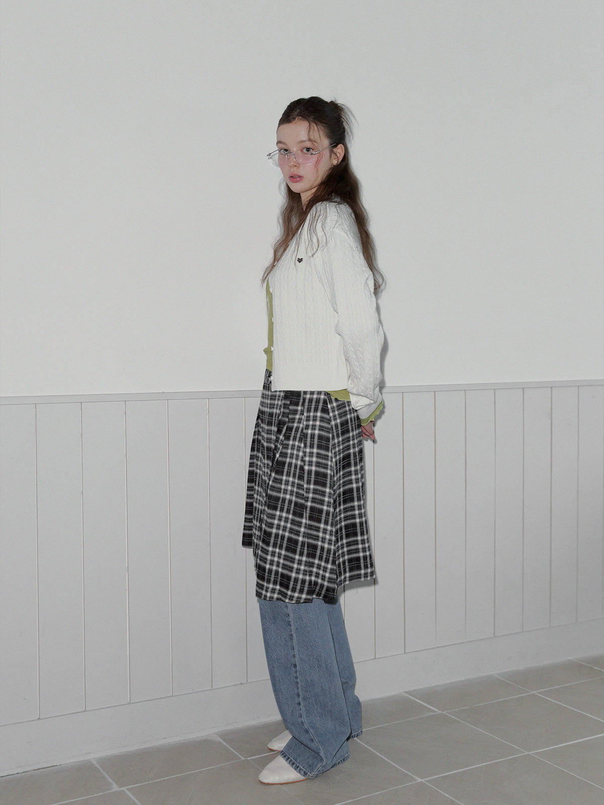 Noha Check Pleated Midi Wrap Skirt