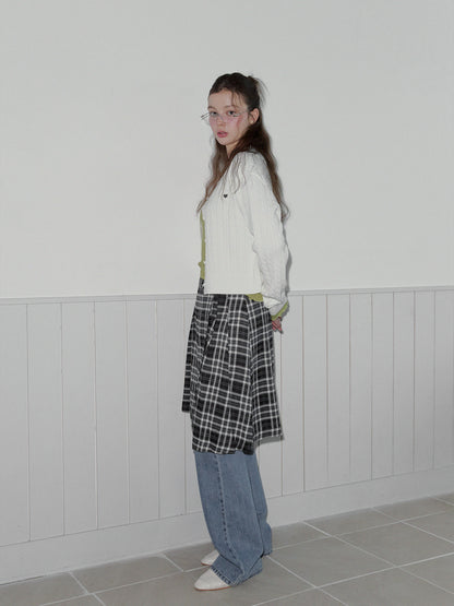 Noha Check Pleated Midi Wrap Skirt