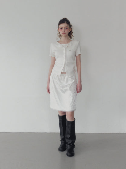 Divet flower satin banding midi skirt