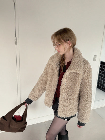 Rotten Wide-Collar Teddy Fur Jacket
