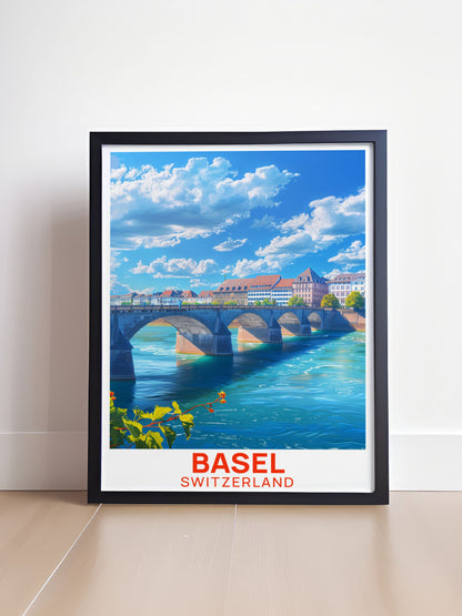 Basel Fine Line Posters Mittlere Brucke Stunning Unique Prints Switzerland Elegant Home Decor