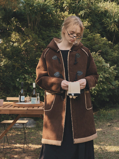 Tolz Suede Hooded Long Duffle Coat