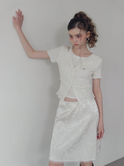 Divet flower satin banding midi skirt