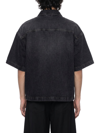 Montenegra Vintage Wash Boxy Quarter-Zip Denim Shirt
