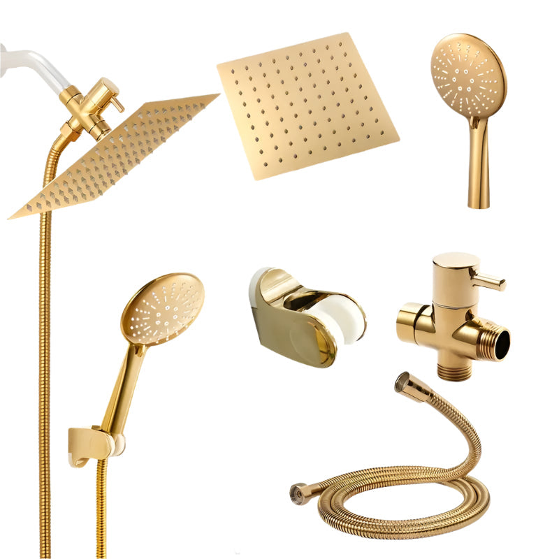 Lookrover Golden Rainfall Shower Head & Handheld Combo Set Square 150cm Hose Wall Mount