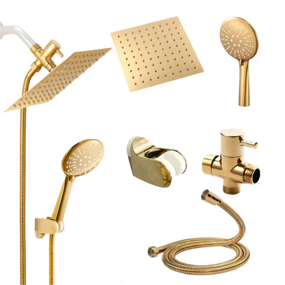 Lookrover Golden Rainfall Shower Head & Handheld Combo Set Square 150cm Hose Wall Mount