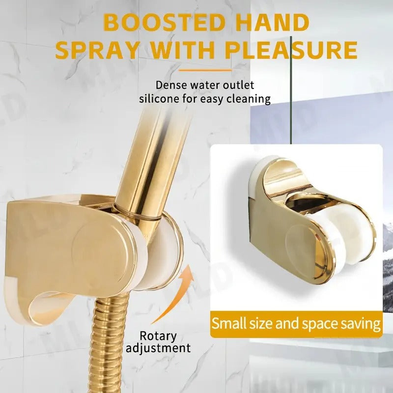 Lookrover Golden Rainfall Shower Head & Handheld Combo Set Square 150cm Hose Wall Mount