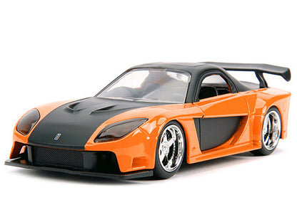 Han's Mazda RX-7 RHD (Right Hand Drive) Orange Metallic and Black "25 Years of Fast & Furious" "The Fast and the Furious: Tokyo Drift" (2006) Movie "Fast & Furious" Series 1/32 Diecast Model Car by Jada