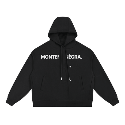 Montenégra Boxy Button Placket Hoodie - Premium Black and White
