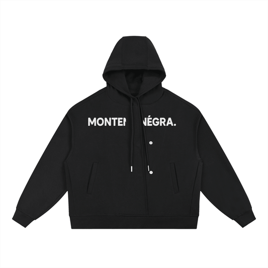 Montenégra Boxy Button Placket Hoodie - Premium Black and White