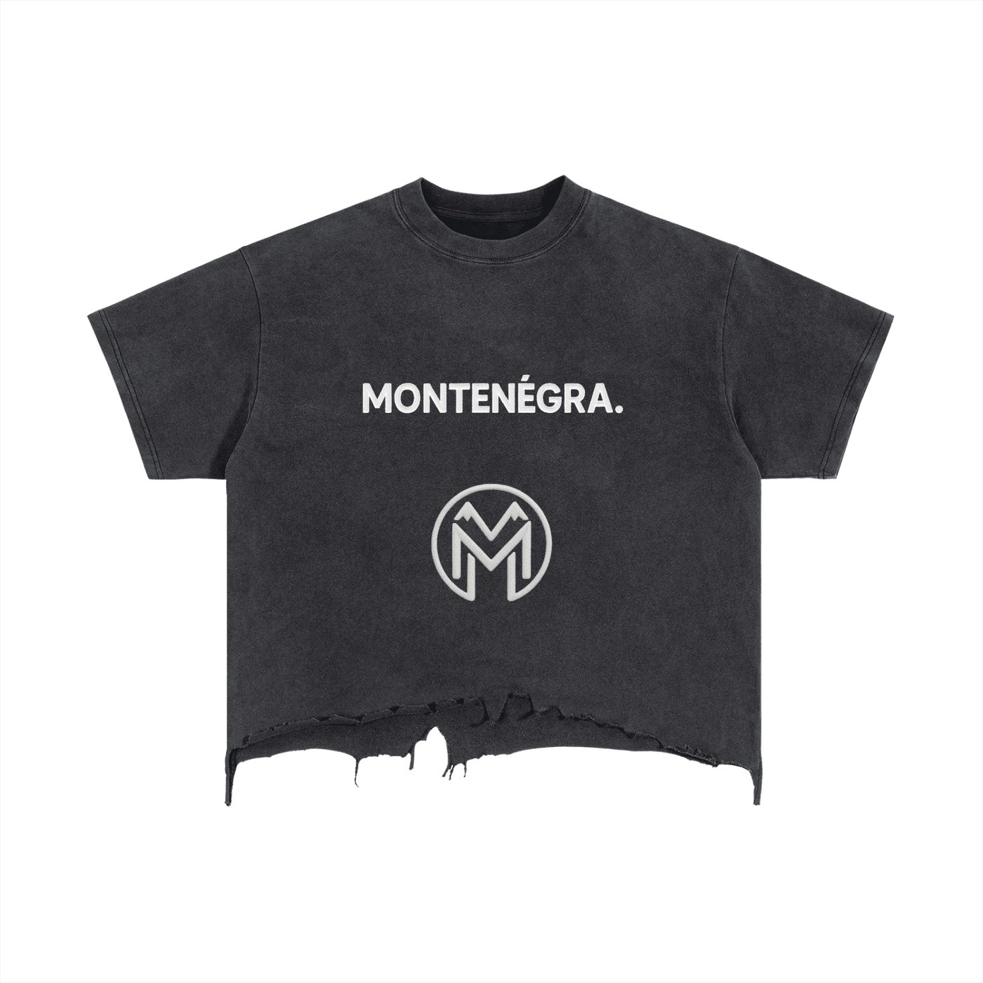 Montenégra Vintage Wash Boxy Distressed Hem T-Shirt - Washed Black and White