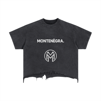 Montenégra Vintage Wash Boxy Distressed Hem T-Shirt - Washed Black and White