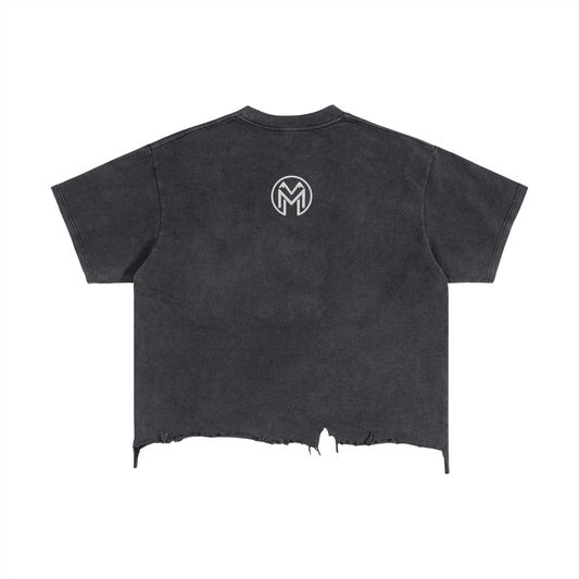 Montenégra Vintage Wash Boxy Distressed Hem T-Shirt - Washed Black and White