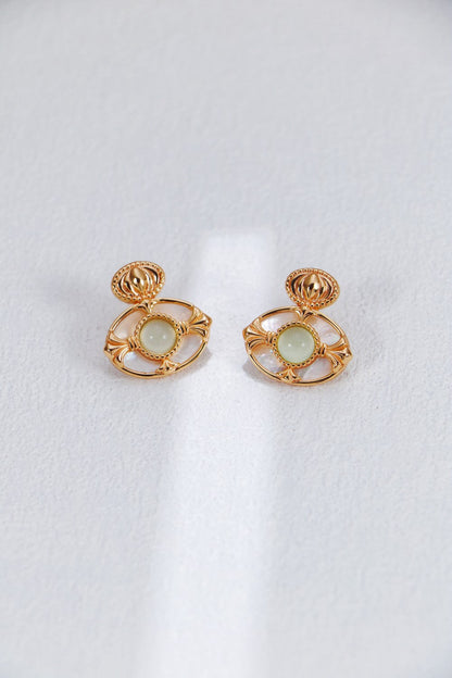 Prehnite Chalcedony WIth White Shell Earrings